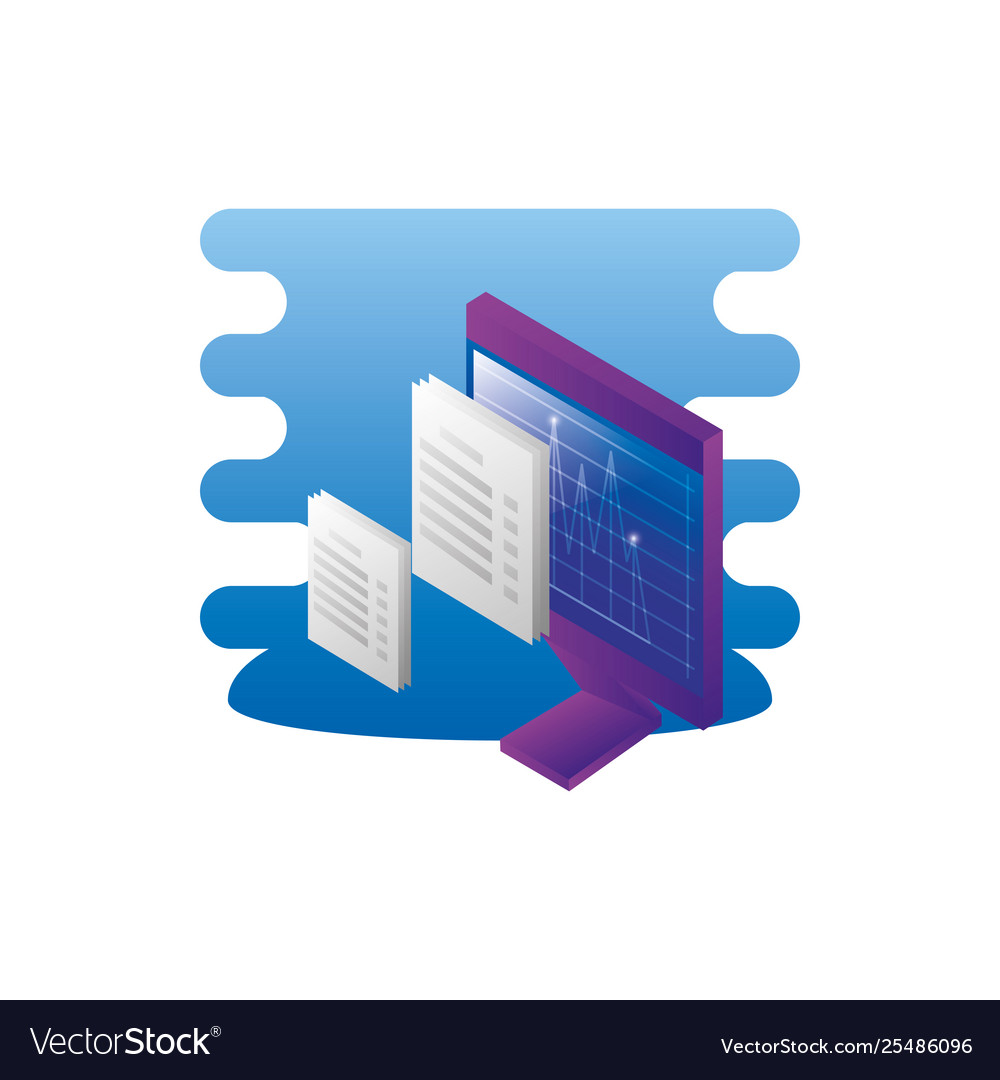 Desktop computer with documents paper
