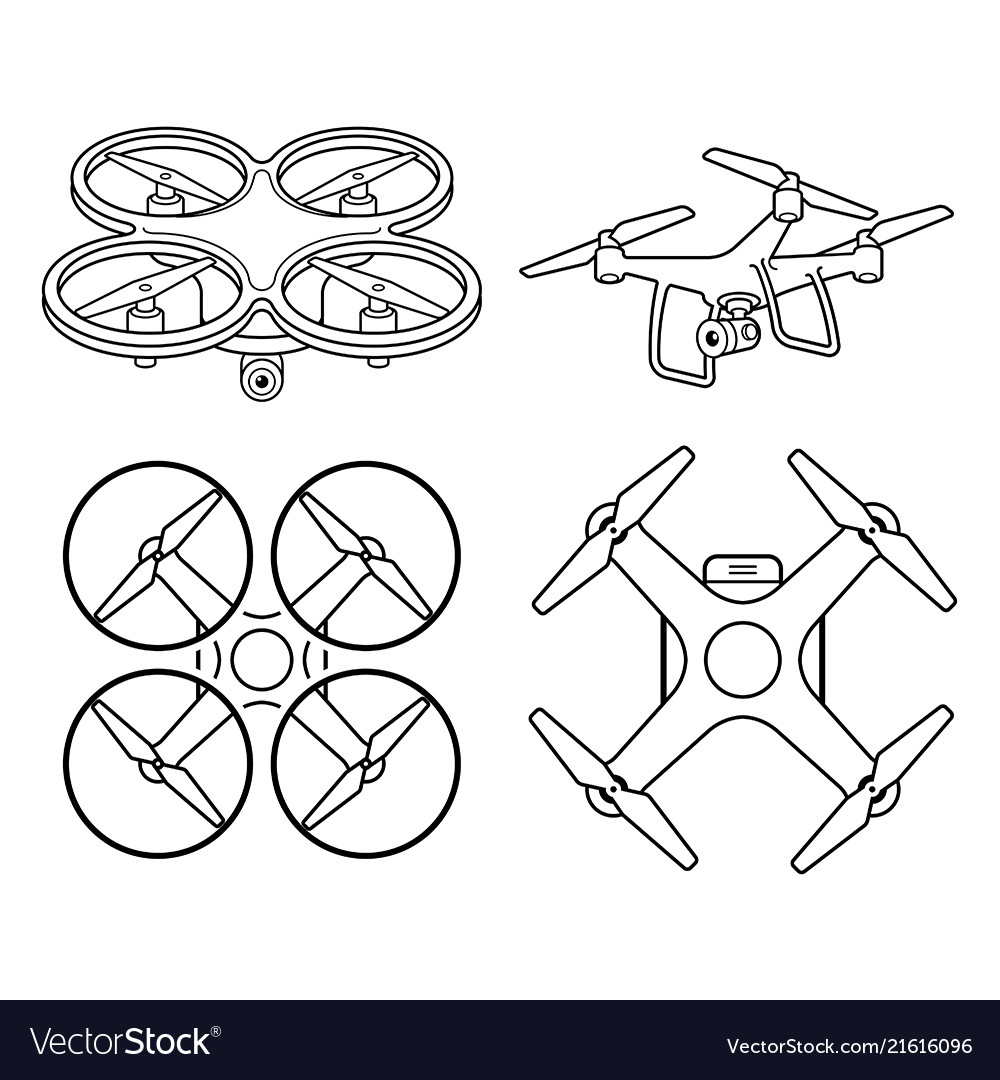 Drone silhouette icons set