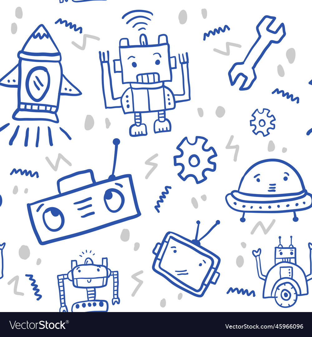 Funny robot childish seamless pattern isolated vector image Funny robot childish seamless pattern isolated