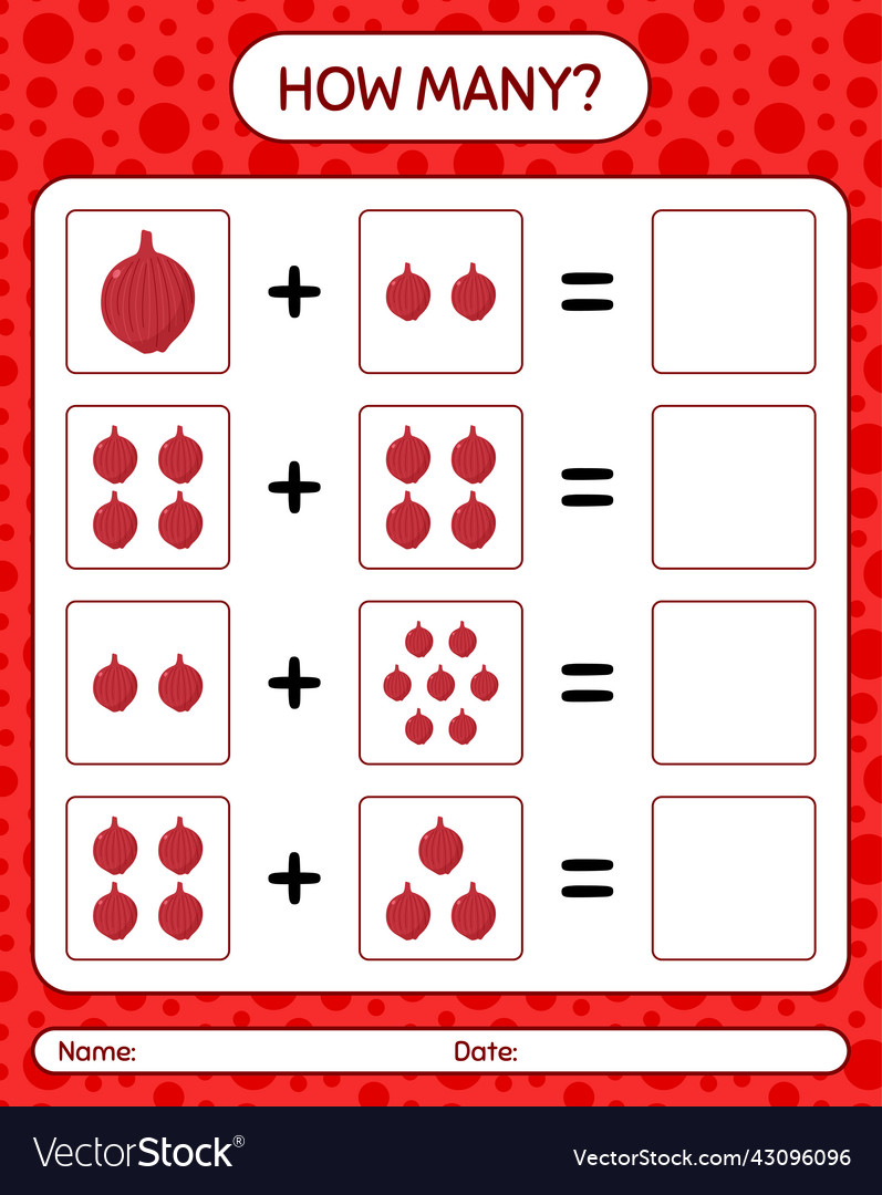 How many counting game with onion worksheet vector image How many counting game with onion worksheet
