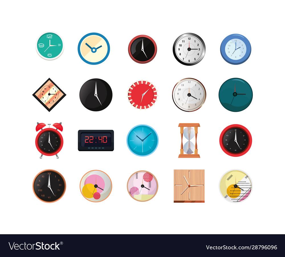 Isolated clocks instruments icon set design