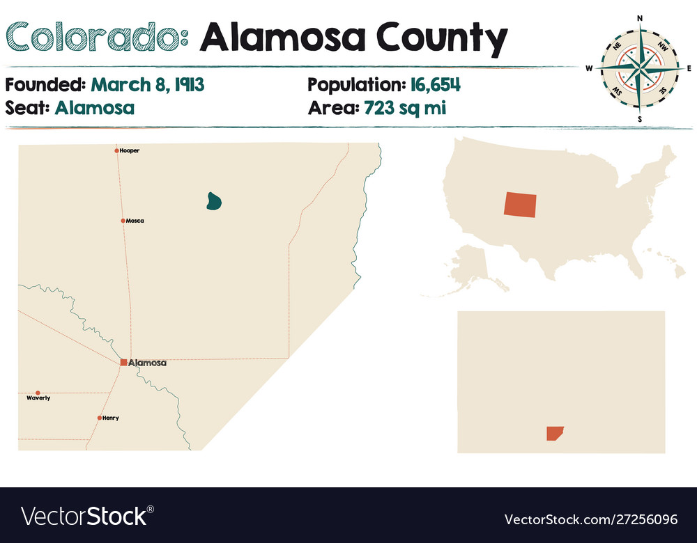 Map alamosa county in colorado Royalty Free Vector Image