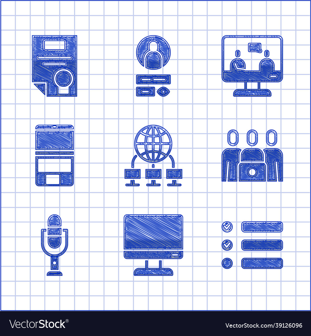Set computer network monitor screen task list vector image Set computer network monitor screen task list