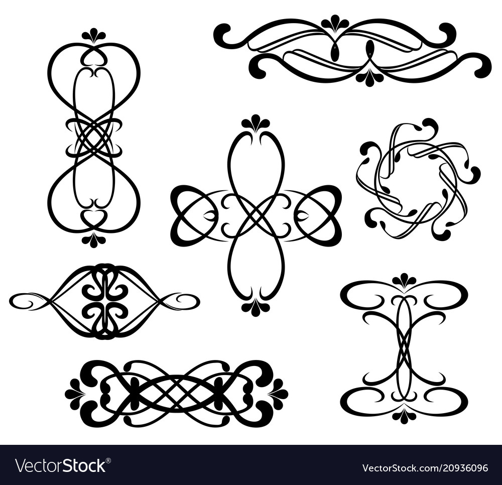 Set of vignettes and border on a white background vector image Set of vignettes and border on a white background