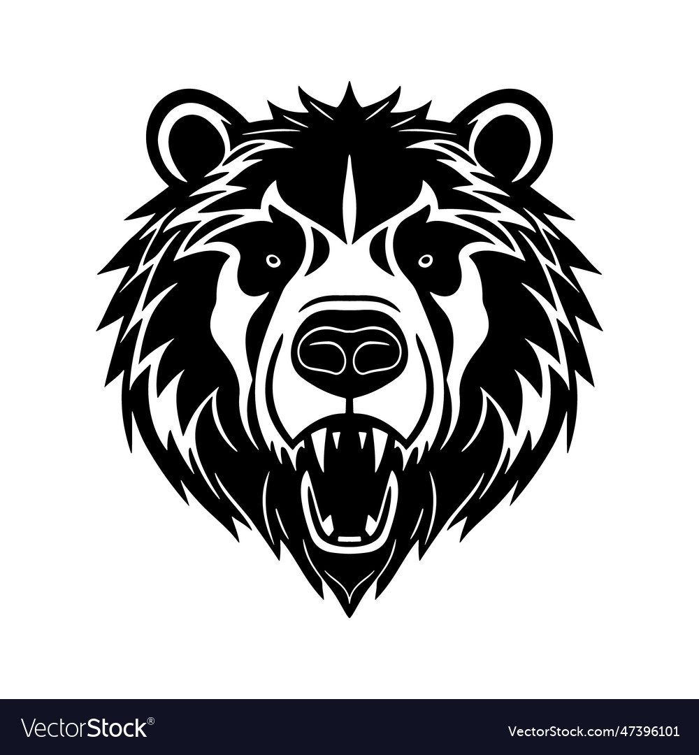 Bear head black and white icon vector image Bear head black and white icon