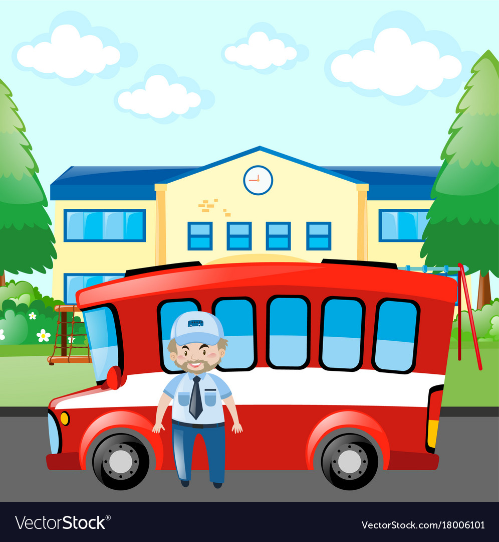 Bus driver and red bus Royalty Free Vector Image