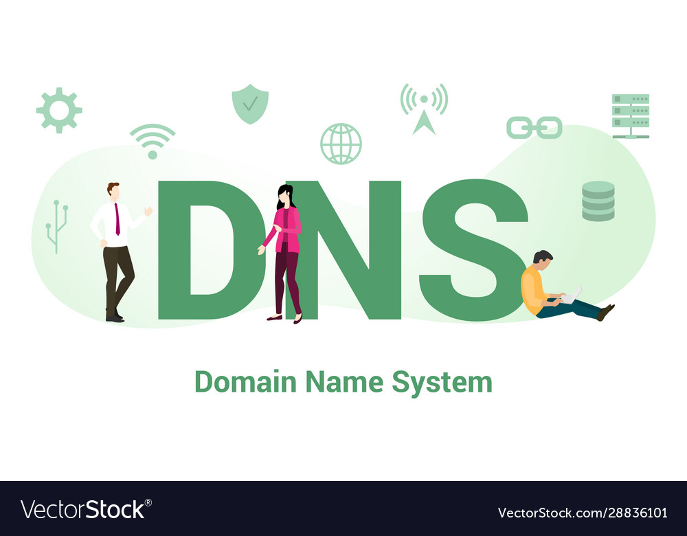 Dns domain name system concept with big word vector image Dns domain name system concept with big word