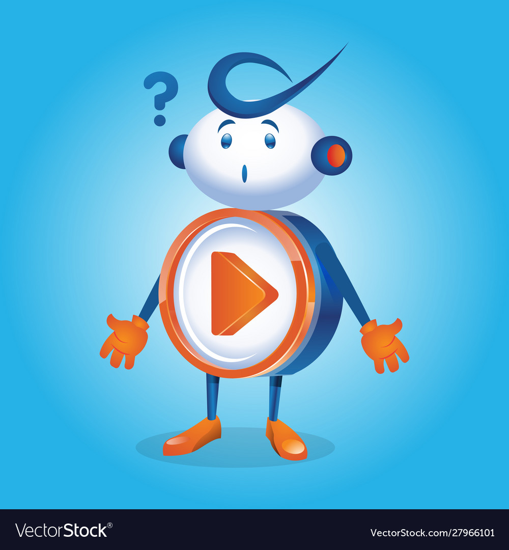 Play Button Roboter Charakter in verwirrtem Ausdruck vector image Play Button Roboter Charakter in verwirrtem Ausdruck