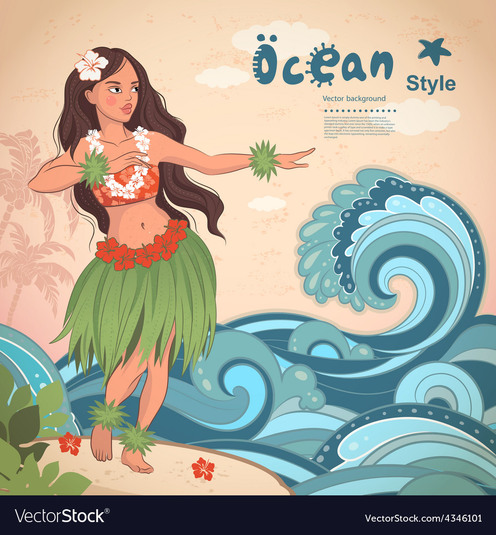 Retro Style Hawaiian Beautiful Hula Girl Vector Image 