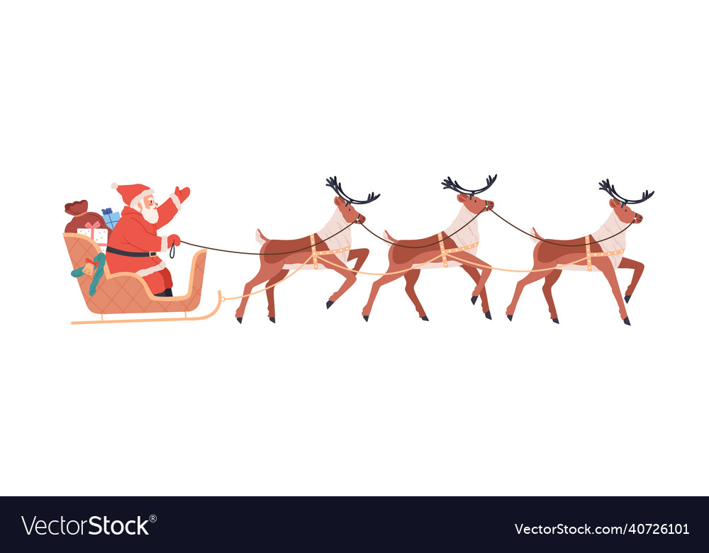 Santa claus riding christmas sleigh with reindeers