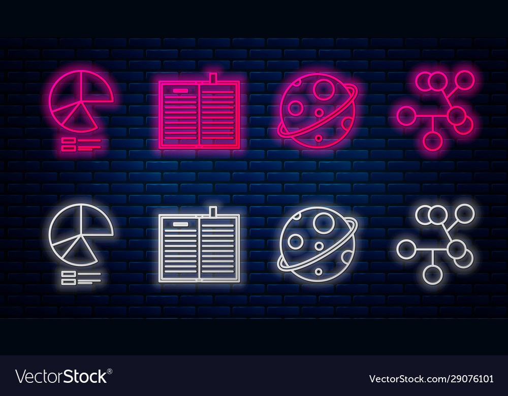 Set line open science book planet pie chart vector image Set line open science book planet pie chart
