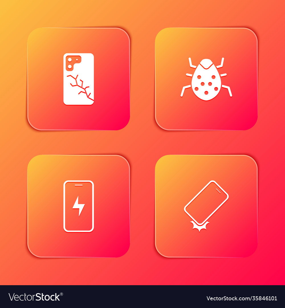 Set mobile with broken screen system bug vector image Set mobile with broken screen system bug