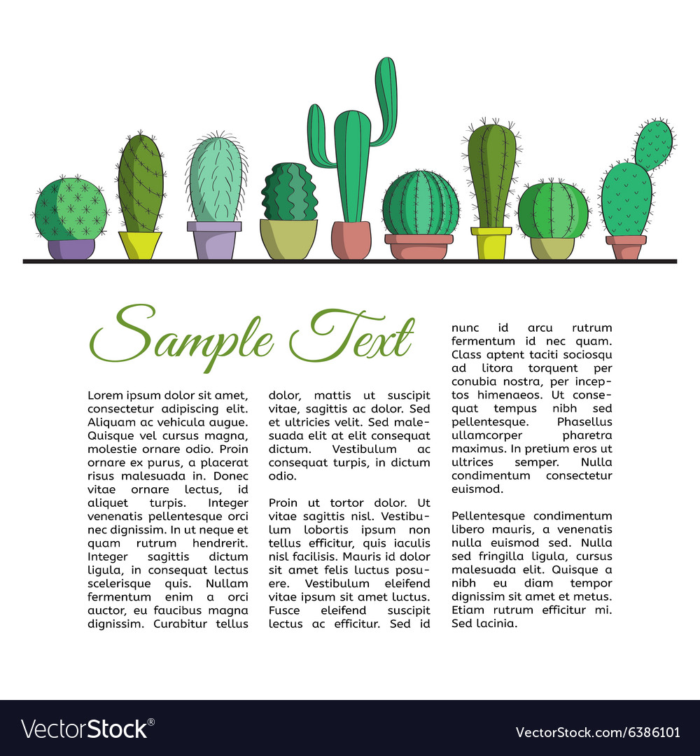 Set of cacti in pots and text
