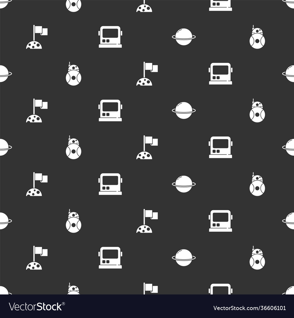 Set planet saturn robot moon with flag Vector Image Set planet saturn robot moon with flag