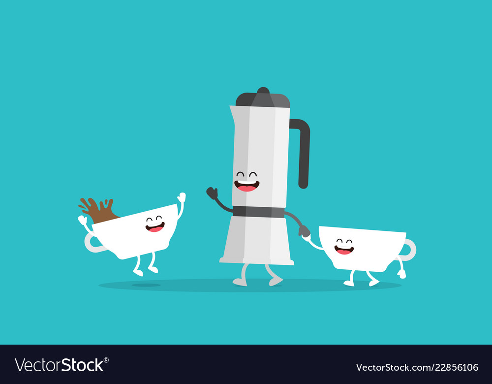 Cup of coffee and italian maker pot in cartoon Vector Image Cup of coffee and italian maker pot in cartoon Vector Image