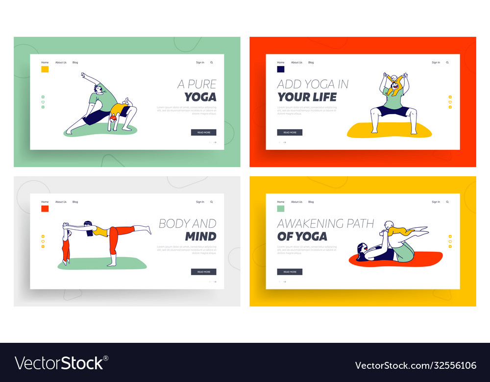 Family yoga with baby landing page template set