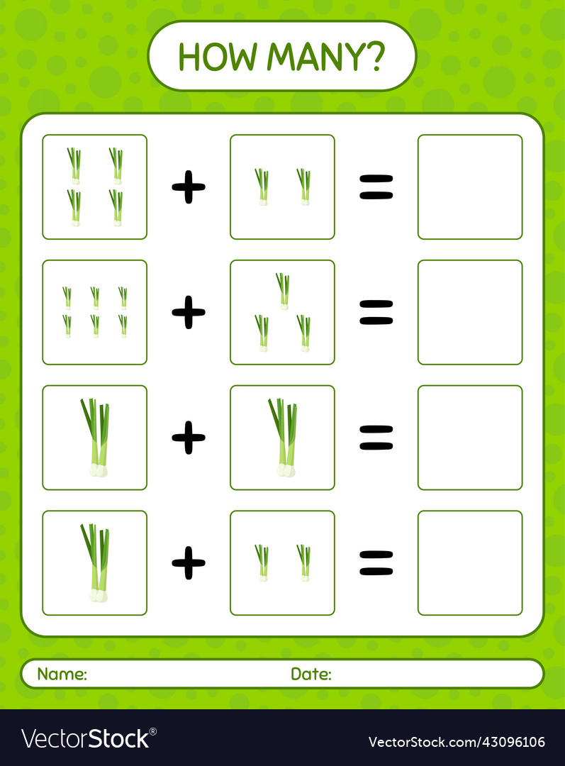 How many counting game with spring onion vector image How many counting game with spring onion