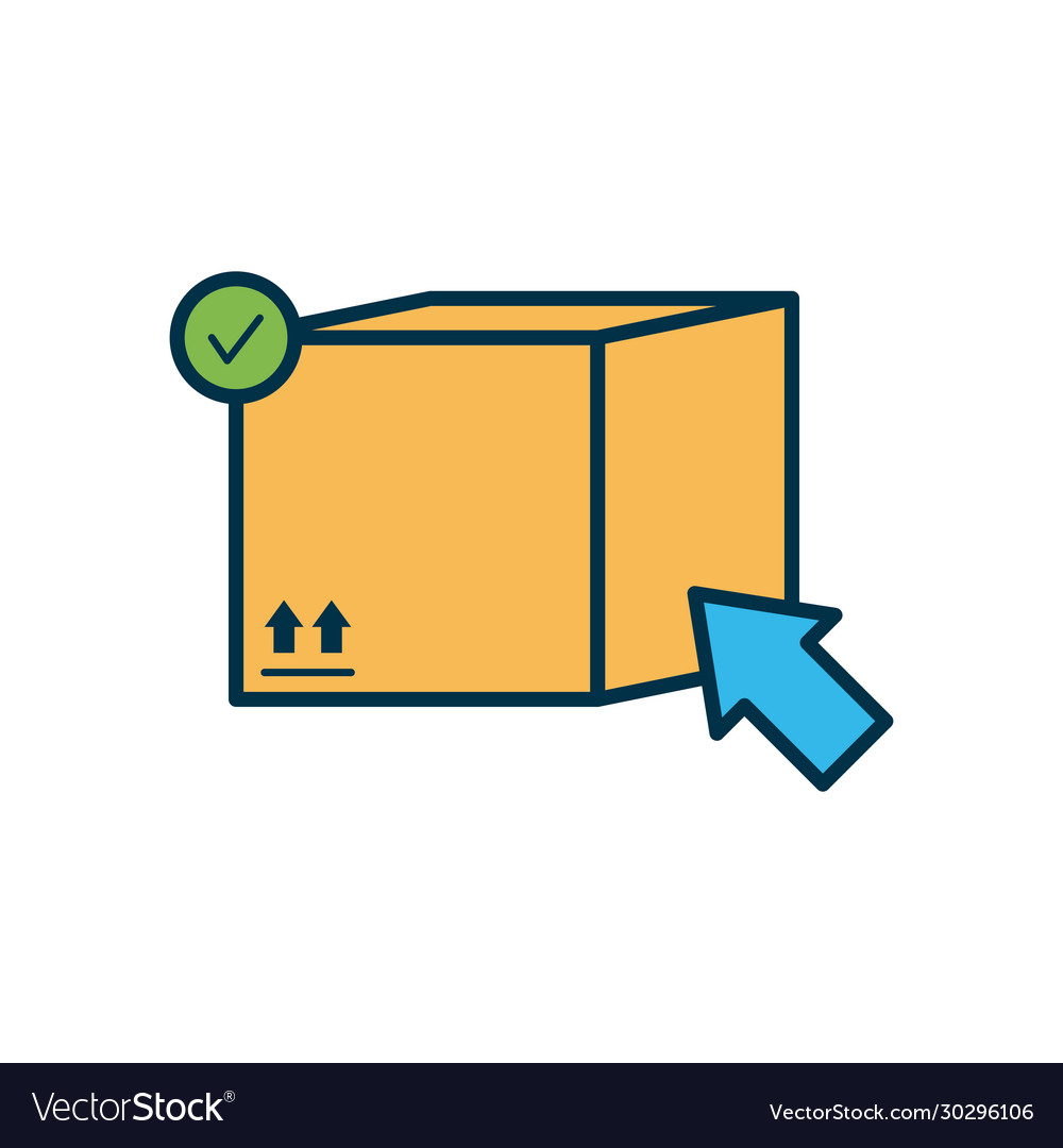 Package box with check and web cursor icon line