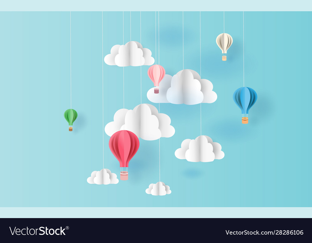 Paper art style balloons colorful color vector image Paper art style balloons colorful color