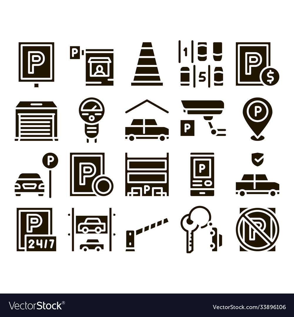 Parking car collection elements icons set