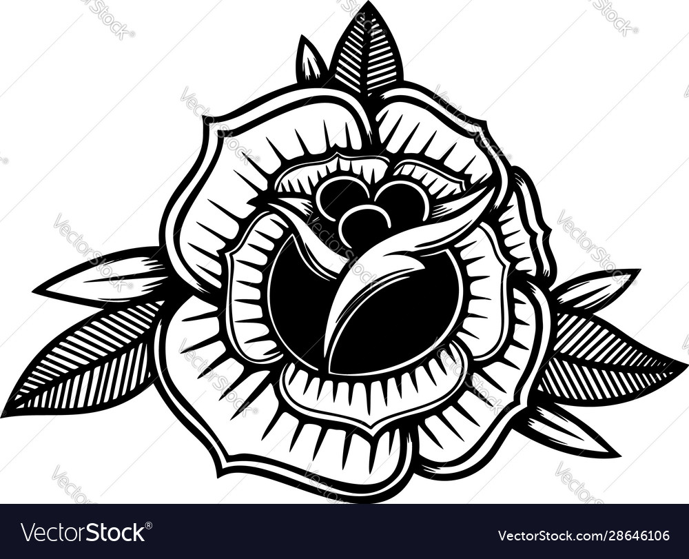 Rose In Tattoo Style Design Element For Poster Vector Image