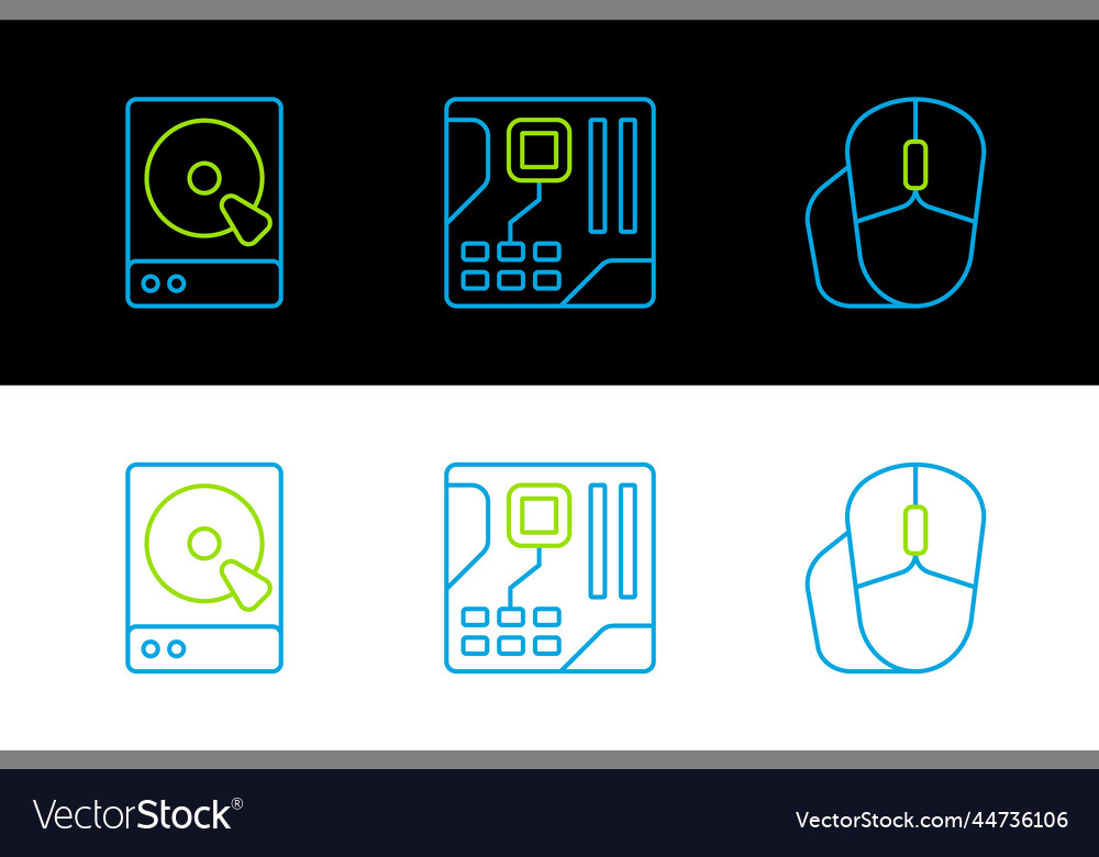 Set line computer mouse hard disk drive hdd vector image Set line computer mouse hard disk drive hdd