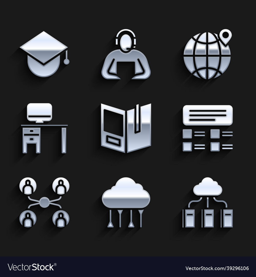 Set open book network cloud connection vector image Set open book network cloud connection