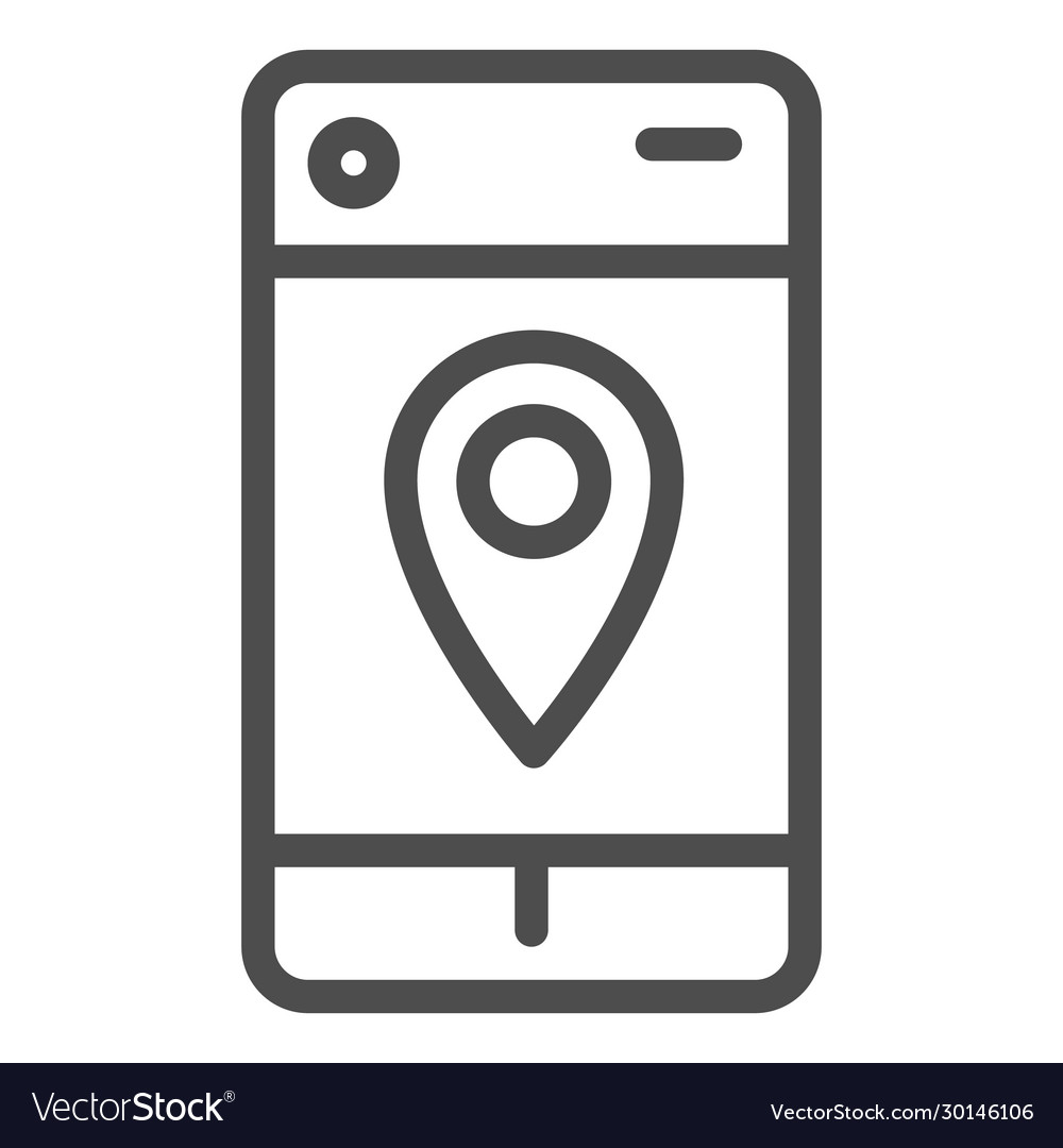Smartphone map pin line icon geo location pointer vector image Smartphone map pin line icon geo location pointer