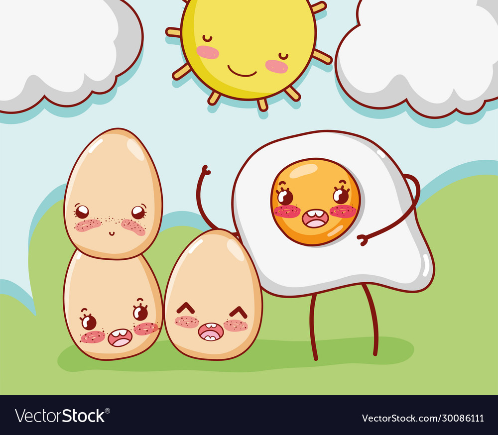 Breakfast cute fried egg and eggs happy cartoon Vector Image Breakfast cute fried egg and eggs happy cartoon Vector Image