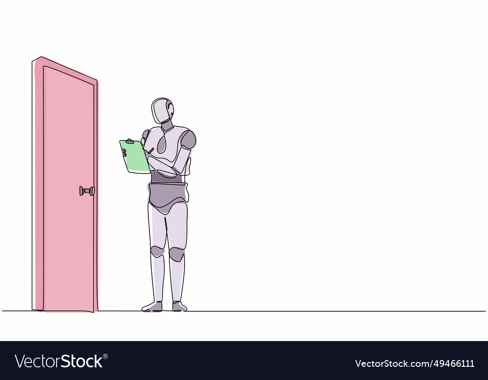 Continuous one line drawing robots standing vector image Continuous one line drawing robots standing