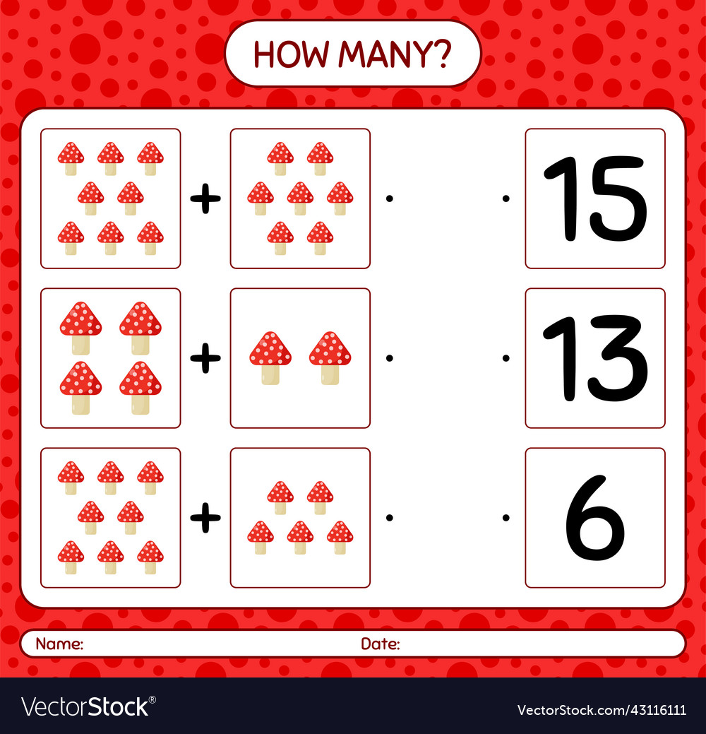 How many counting game with mushroom worksheet