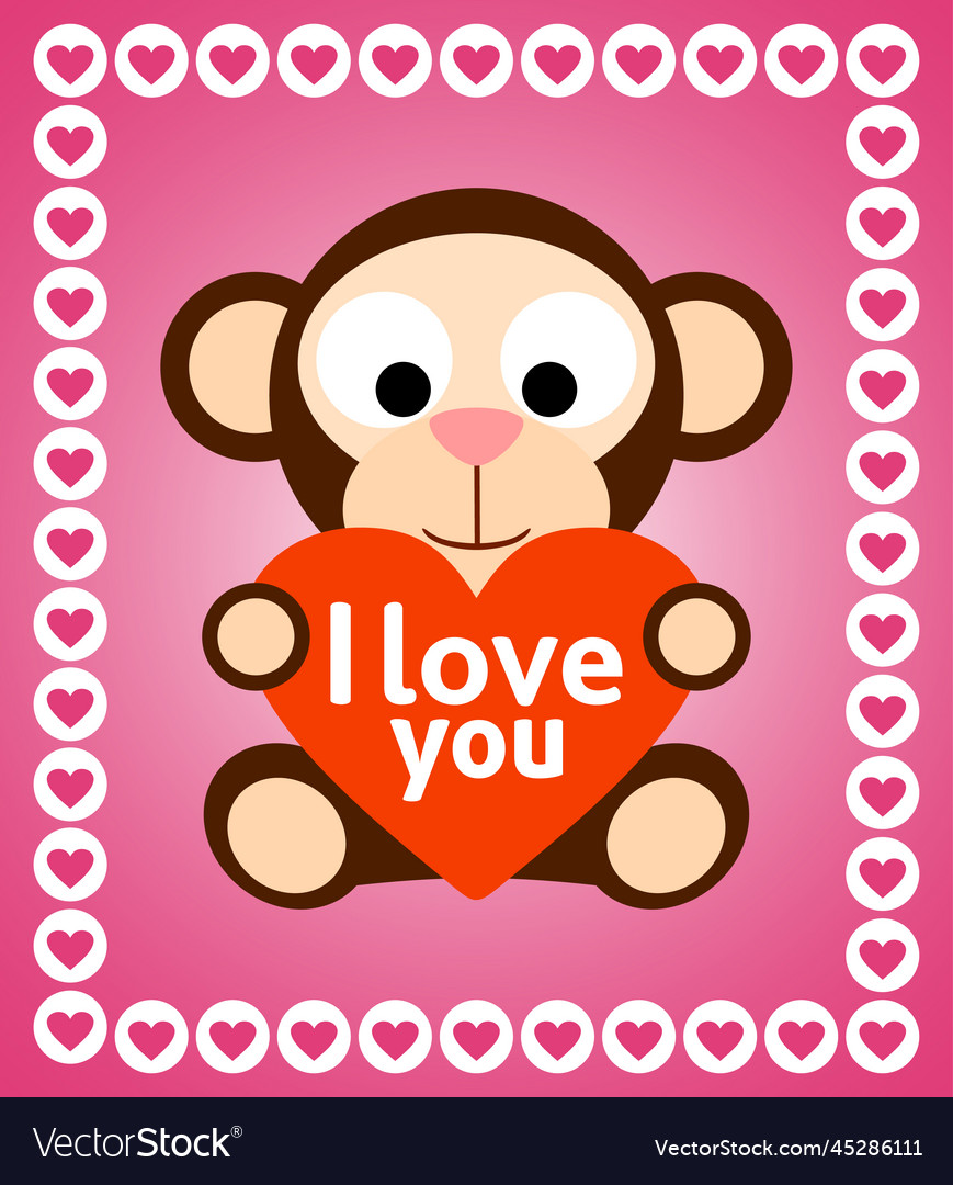 Valentines day background with monkey Royalty Free Vector