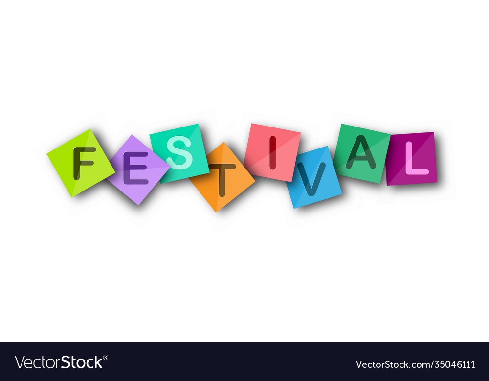 word-festival-on-multicolored-square-sheets-vector-image