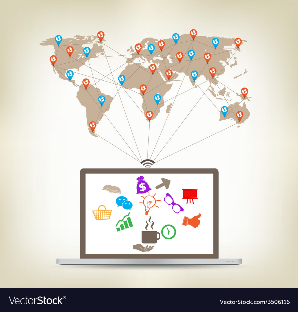 Global laptop communication concept stock