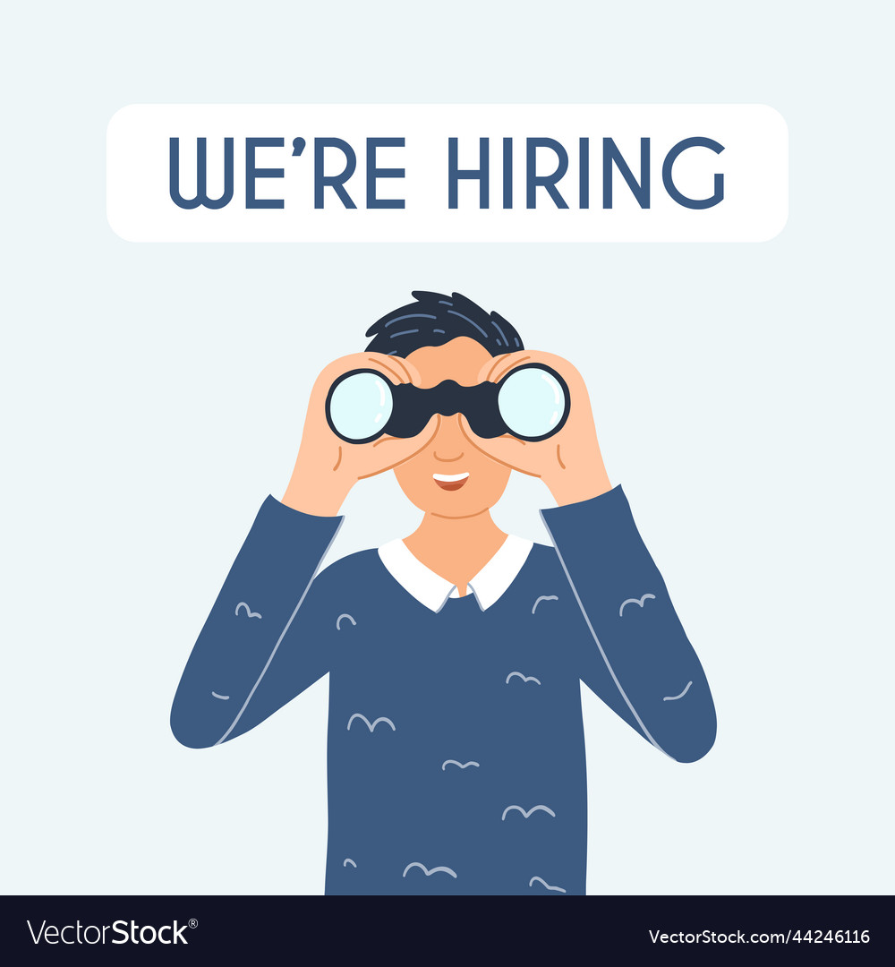 Man with binoculars searching for new employee