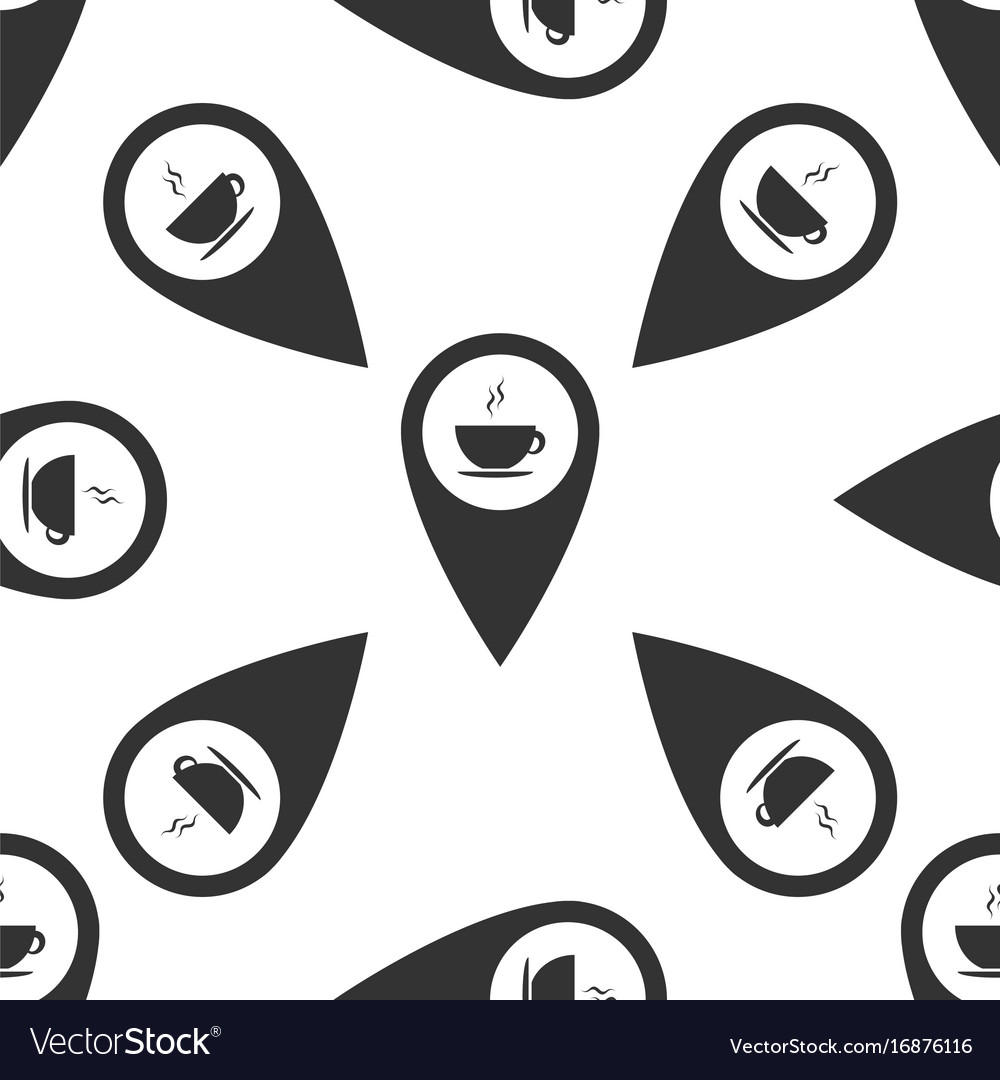 Map pointer with hot coffee cup seamless pattern