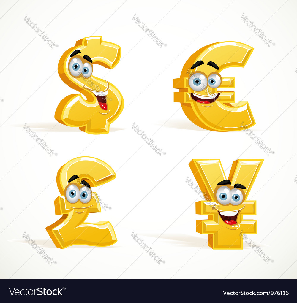 Monetary Signs Smiling Emoticons Dollar Pound Euro Vector Image Monetary Signs Smiling Emoticons Dollar Pound Euro Vector Image