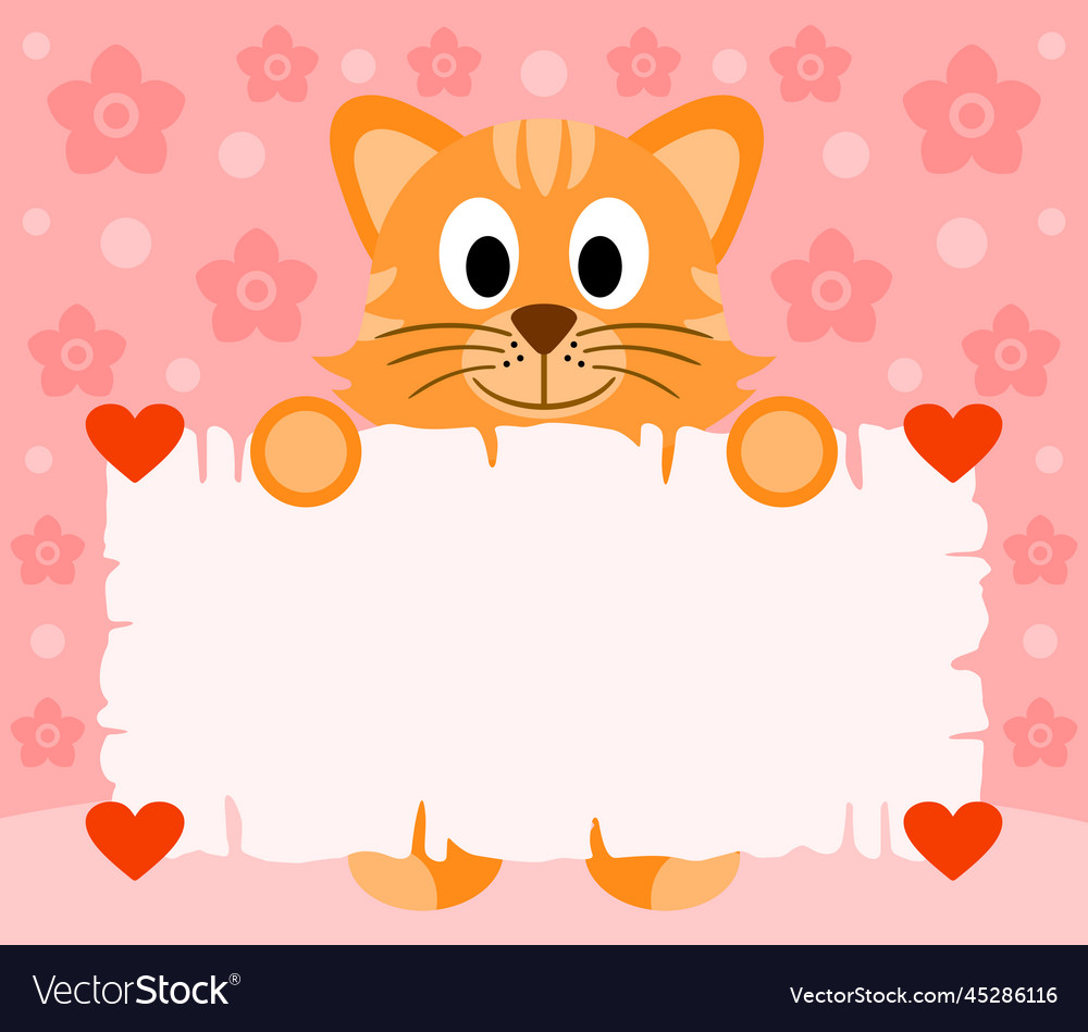 Pink valentines day background with cat