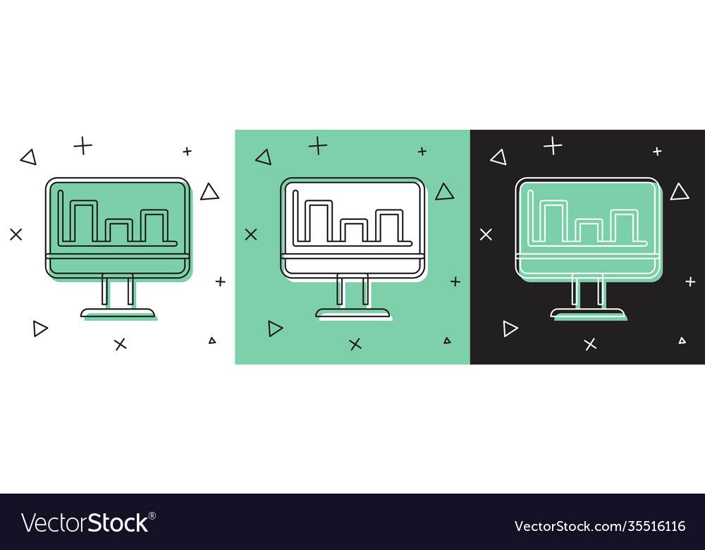 Computermonitor mit Diagramm-Diagramm-Symbol einstellen vector image Computermonitor mit Diagramm-Diagramm-Symbol einstellen