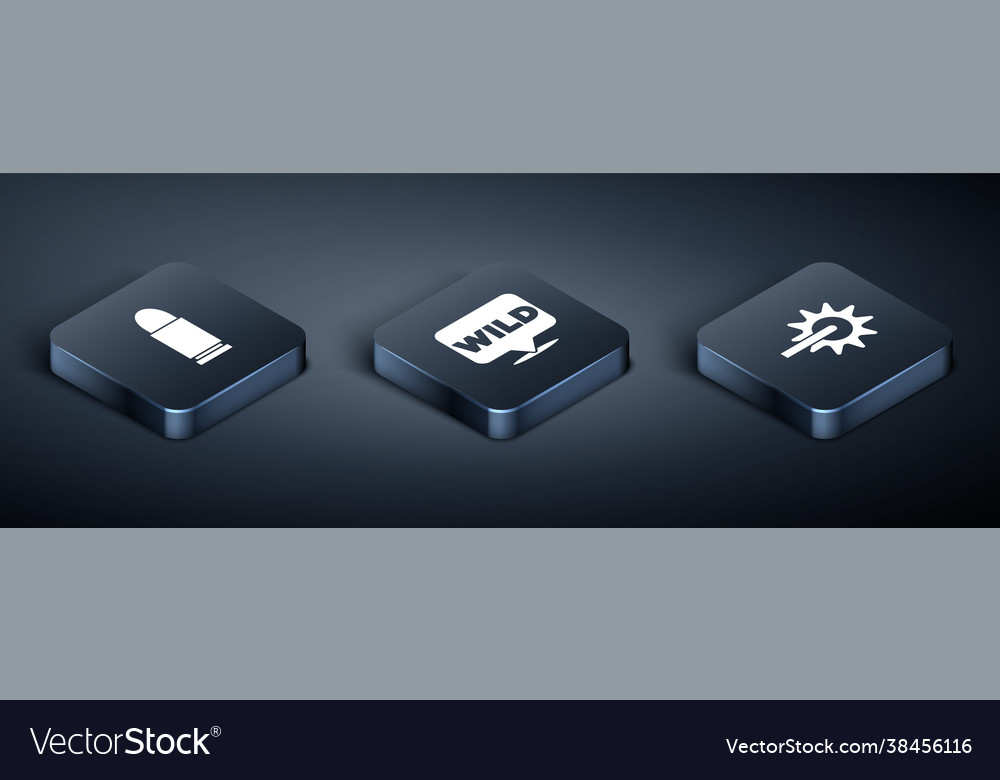 Set isometric bullet spur and pointer to wild vector image Set isometric bullet spur and pointer to wild