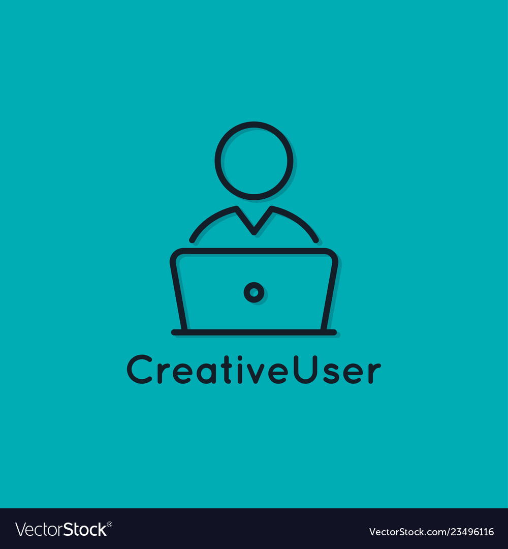 User with laptop icon pc user linear avatar Vector Image