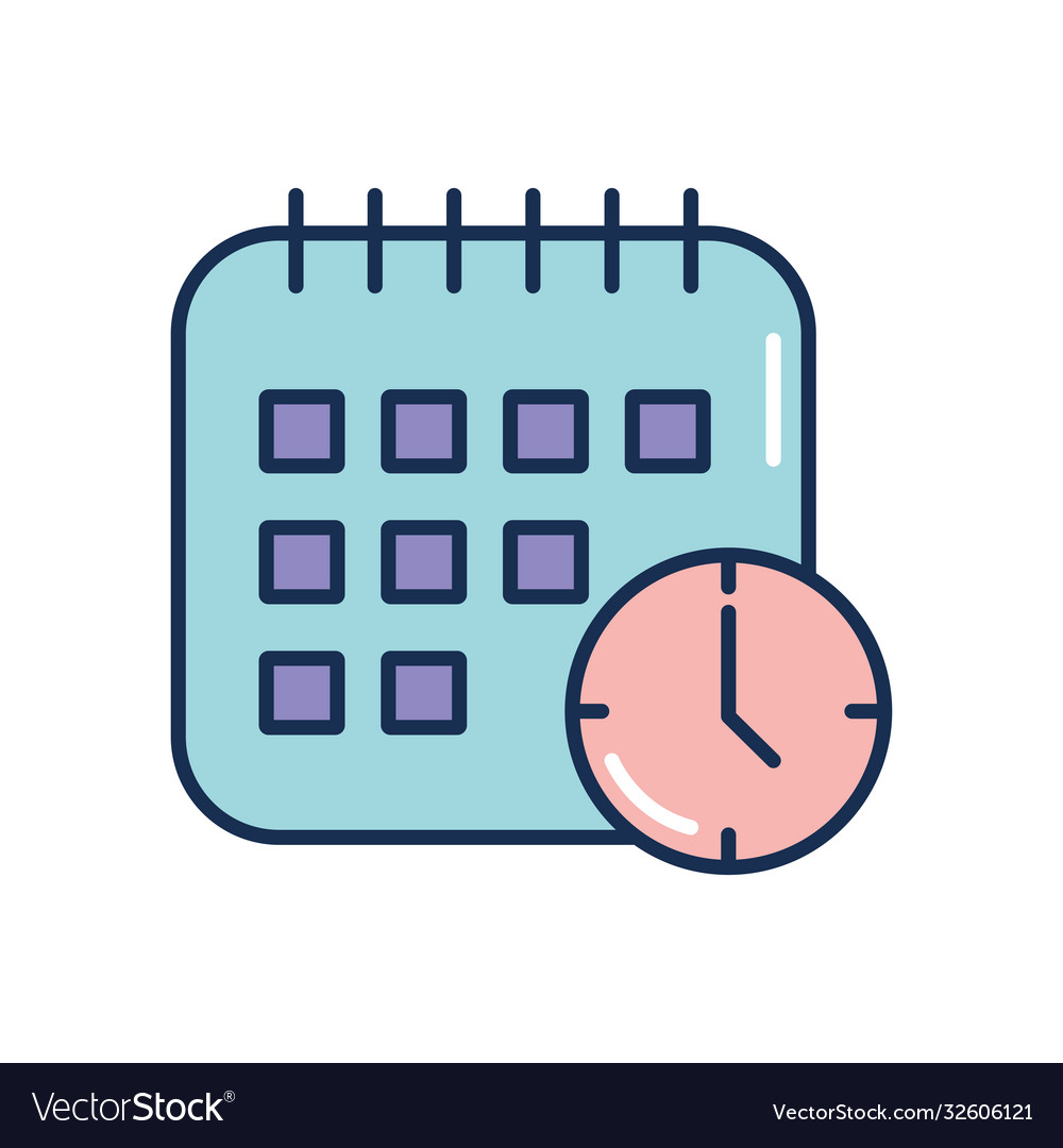 Calendar and clock icon line fill style royalty free vector