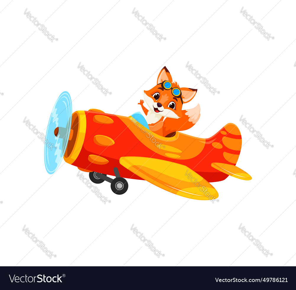 Cartoon fox pilot on plane funny animal aviator Vector Image