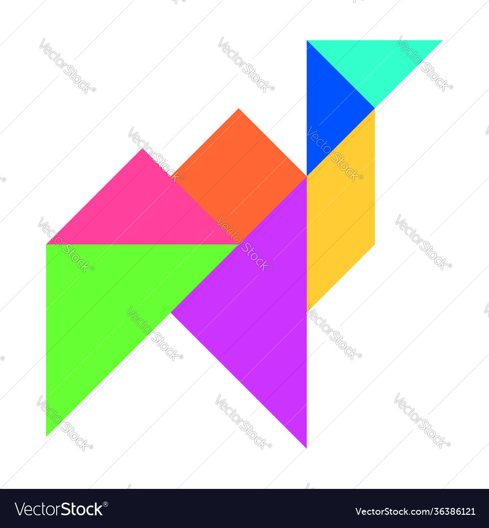 Color tangram puzzle in camel shape on white
