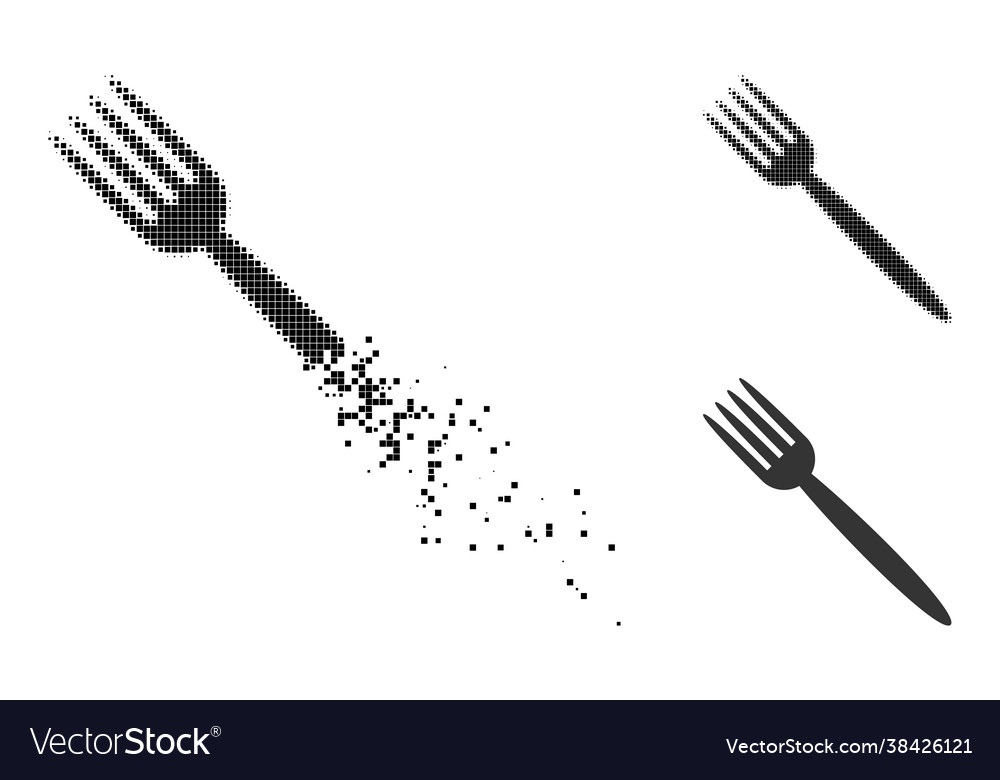 Disappearing pixel fork icon with halftone version vector image Disappearing pixel fork icon with halftone version