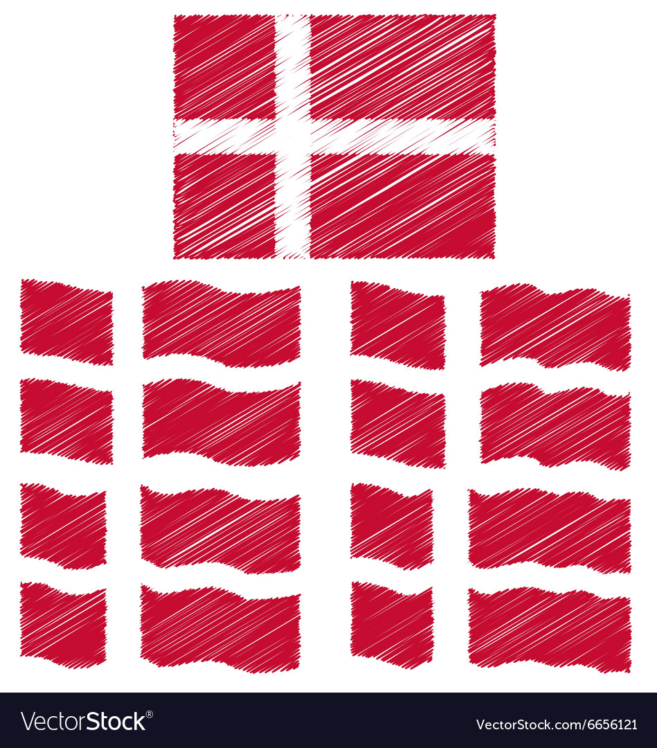 Flat and waving hand draw sketch flag of denmark