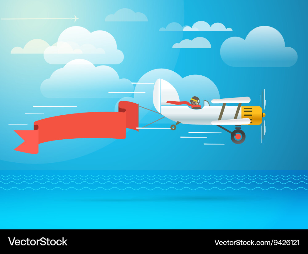 Flying Vintage Plane With The Banner Template For Vector Image