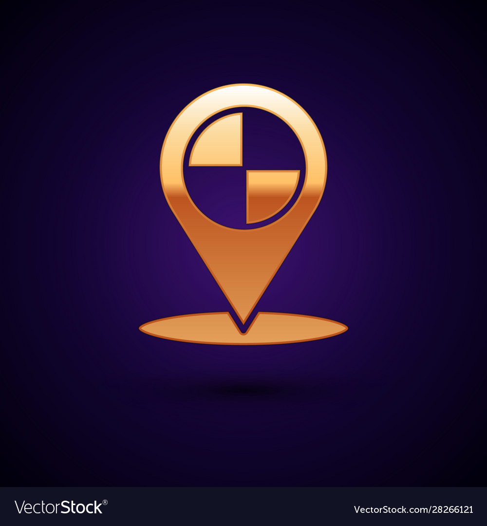 Gold map pointer with taxi icon isolated on dark vector image Gold map pointer with taxi icon isolated on dark