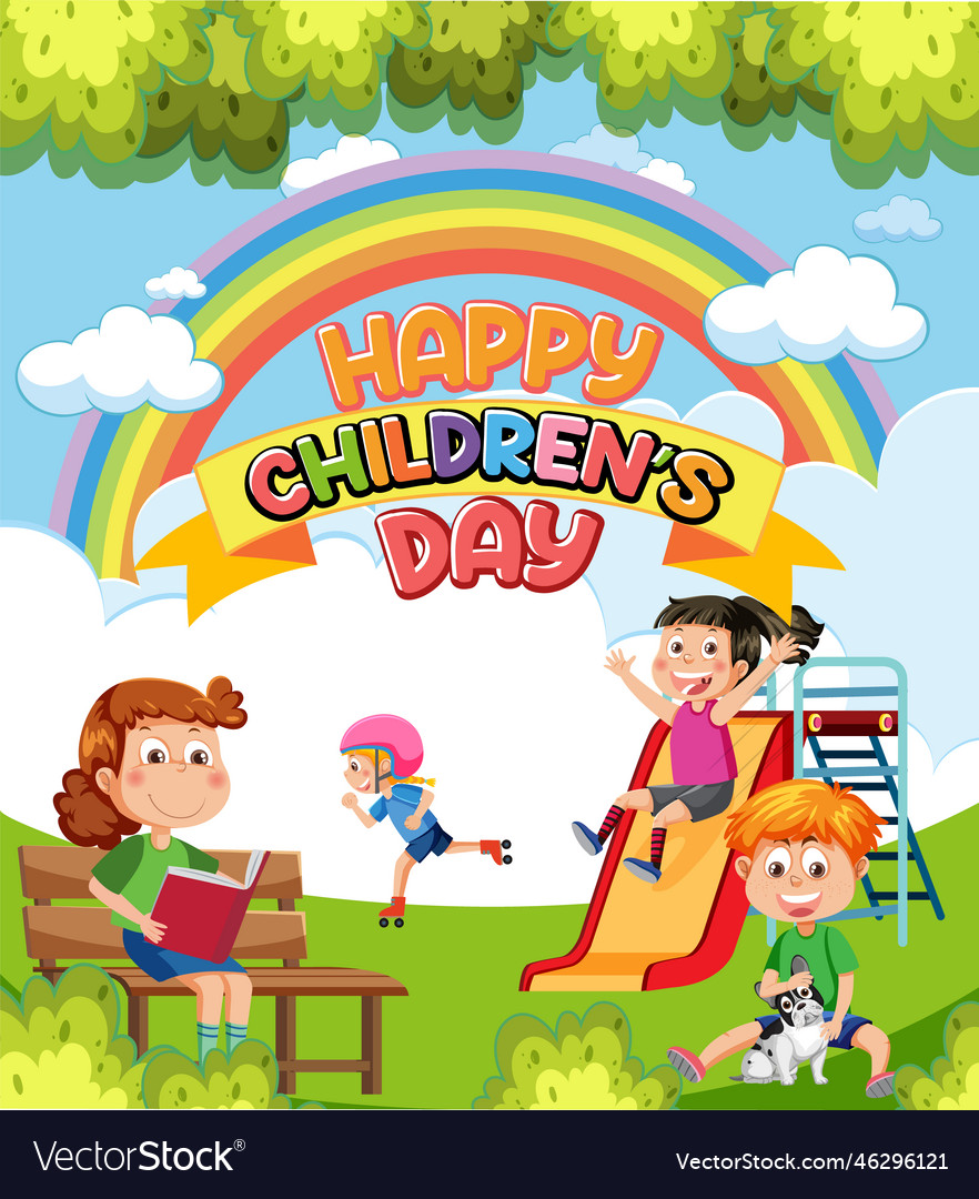 Happy children day with playing outdoor vector image Happy children day with playing outdoor