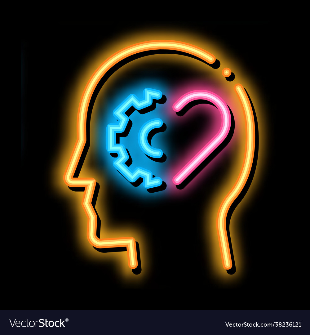 Human brain settings and heart neon glow icon vector image Human brain settings and heart neon glow icon